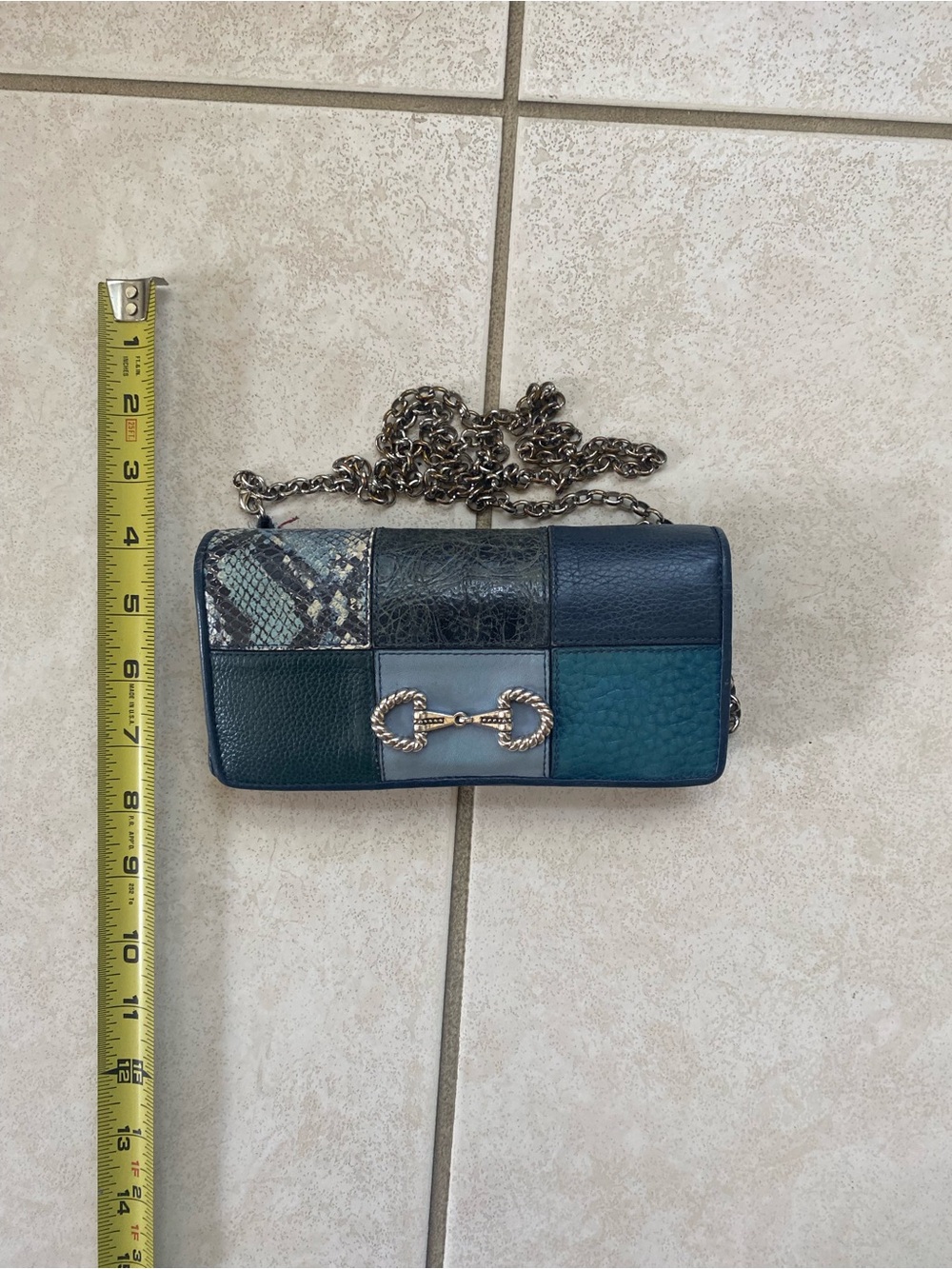 Brighton Patchwork Teal and Navy Chain Shoulder Bag